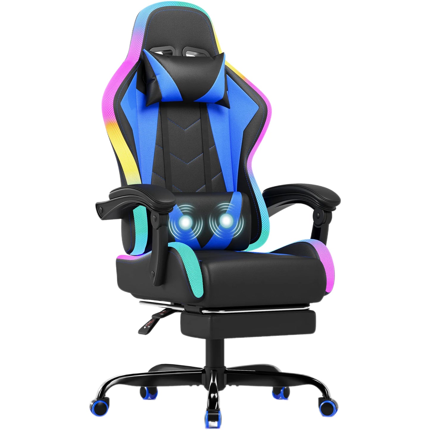 Devoko LED Gaming chair Multiple Light Effects Ergonomic with Footrest Headrest and Lordo Support Desk chair