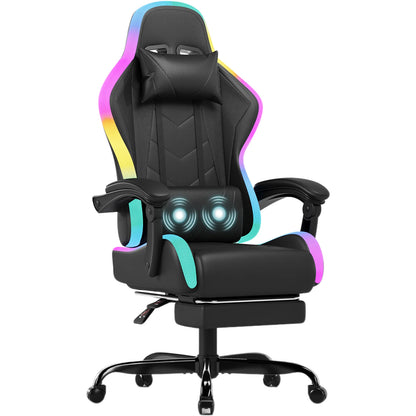 Devoko LED Gaming chair Multiple Light Effects Ergonomic with Footrest Headrest and Lordo Support Desk chair