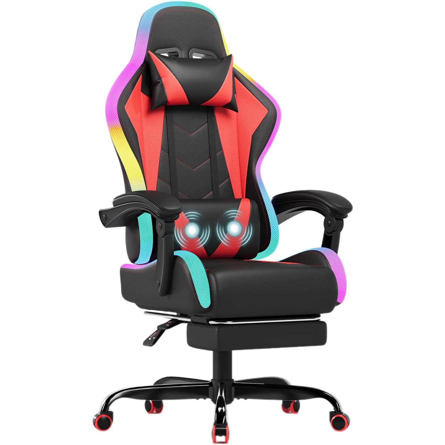 Devoko LED Gaming chair Multiple Light Effects Ergonomic with Footrest Headrest and Lordo Support Desk chair