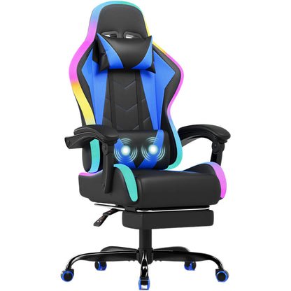 Devoko LED Gaming chair Multiple Light Effects Ergonomic with Footrest Headrest and Lordo Support Desk chair