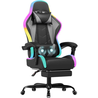 Devoko LED Gaming chair Multiple Light Effects Ergonomic with Footrest Headrest and Lordo Support Desk chair