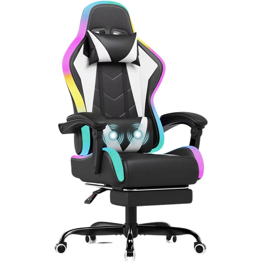 Devoko LED Gaming chair Multiple Light Effects Ergonomic with Footrest Headrest and Lordo Support Desk chair