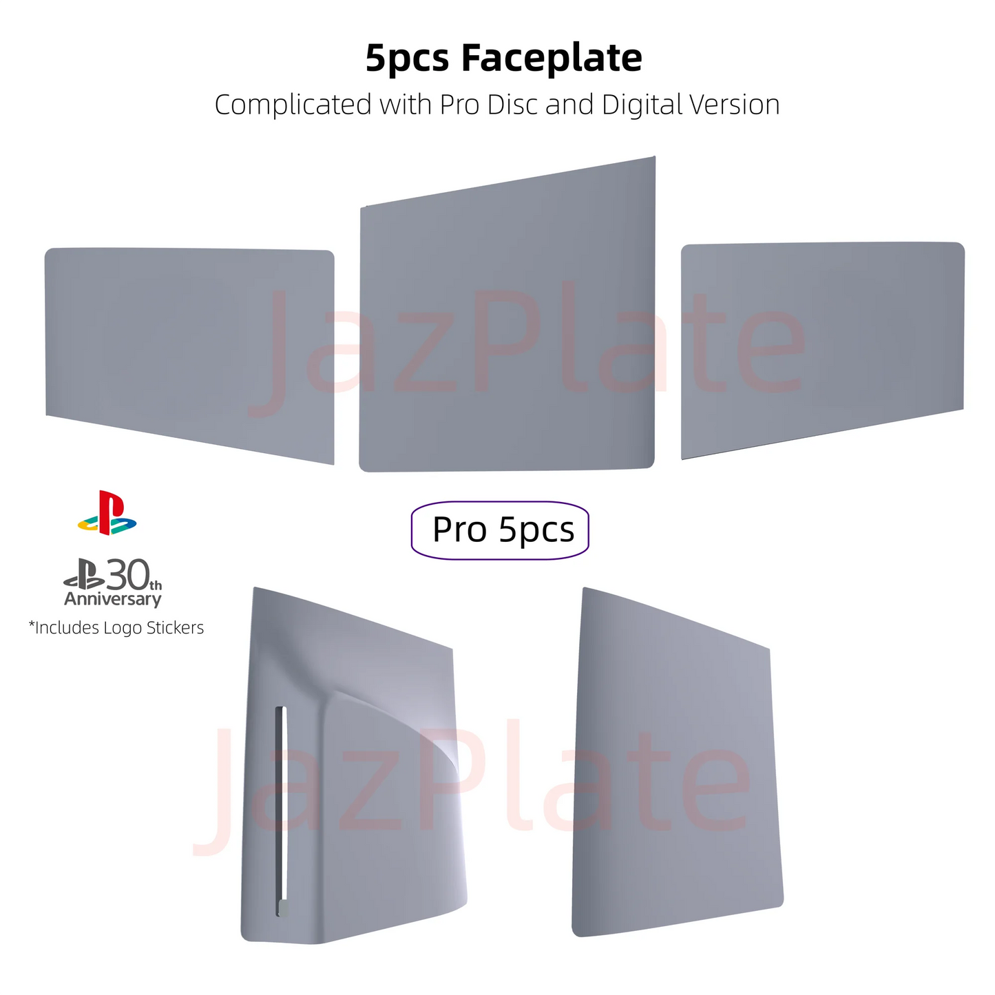 5 in 1 30th Anniversary Gray FacePlates for PS5 Pro Disc and Digital Edition PlayStation 5 Pro Cover Accessories Faceplate Shell
