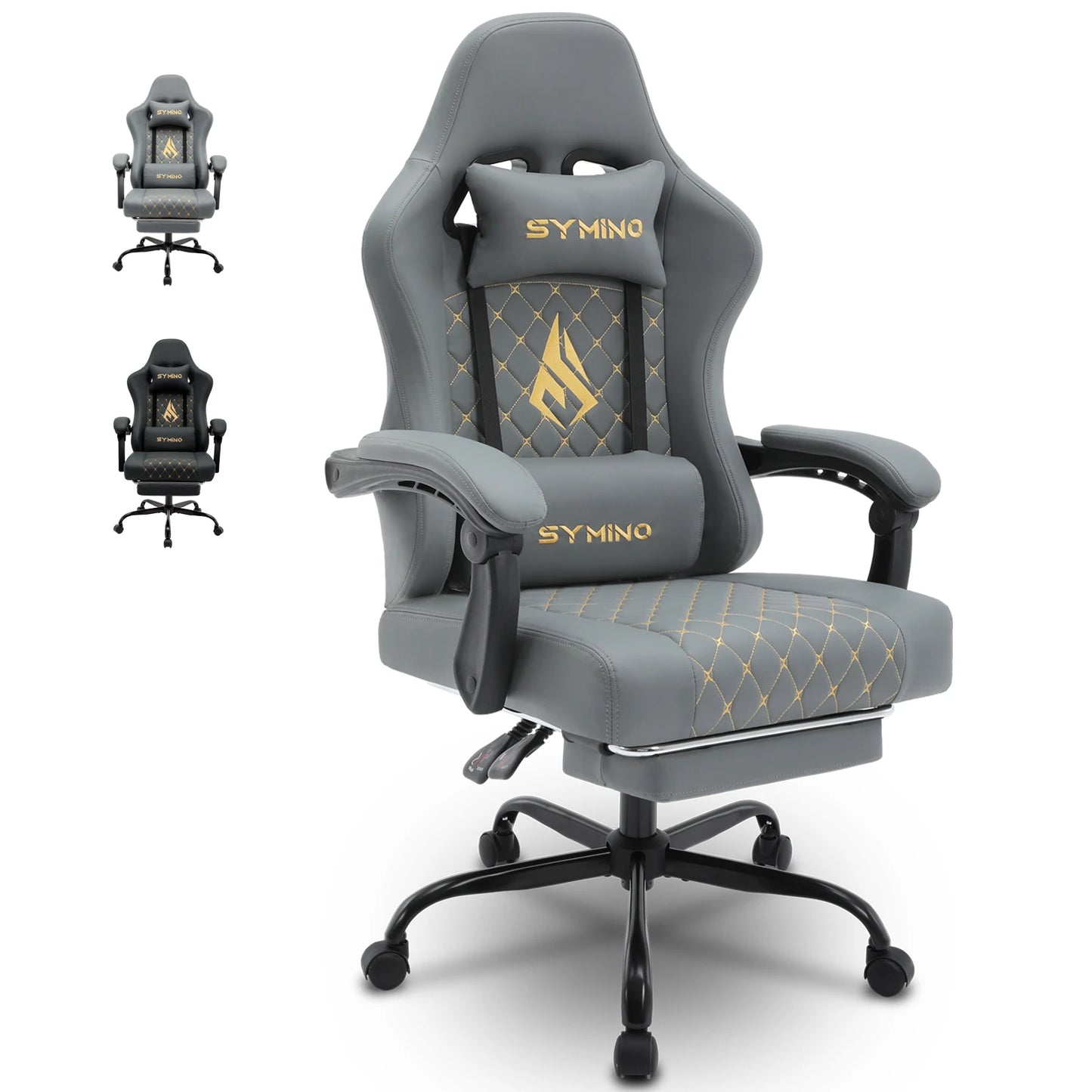 Symino Gaming Chair in Racing Style, Office Chair with Footrest &Adjustable Armrests, 200 kg Load Capacity