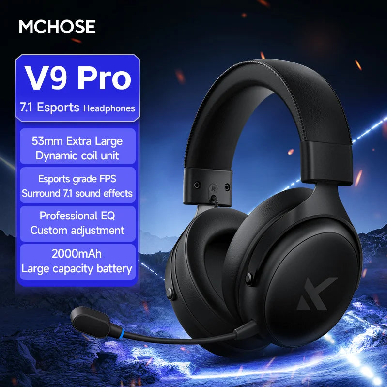 Original MCHOSE V9 PRO Music Esports Gaming Headphones 3-mode Wireless Noise Reduction Mic Customized Head-mounted