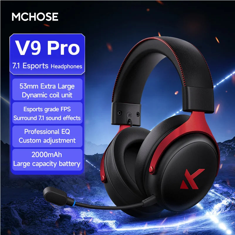 Original MCHOSE V9 PRO Music Esports Gaming Headphones 3-mode Wireless Noise Reduction Mic Customized Head-mounted