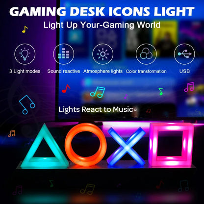 Game Icon Light For PS4 PS5 Music Light Voice Control LED Neon Lamp Atmosphere Decoration for Bar USB/Battery Powered